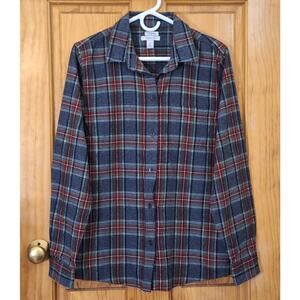 L.L. Bean Shirt Women's Medium Gray Scotch Plaid Flannel Outdoor Nature Gorpcore